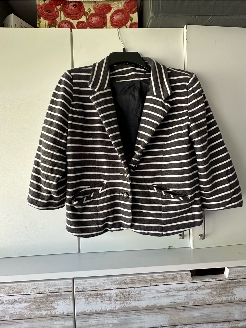 ⚓ Express Navy White Striped Knit Blazer Jacket Large Cotton Preppy